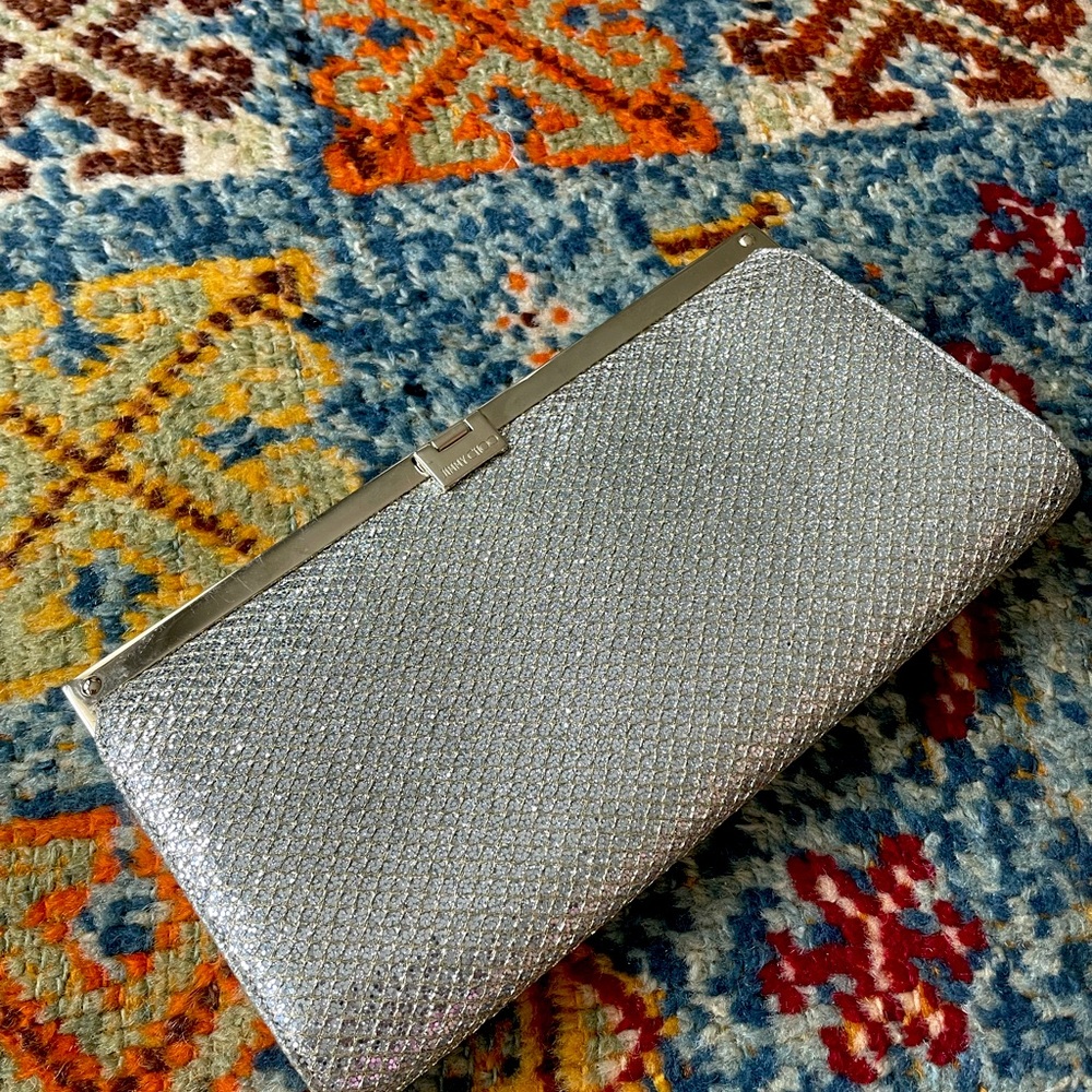 Jimmy Choo silver glitter clutch